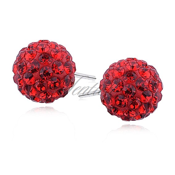 Silver (925) Earrings disco ball 10mm red