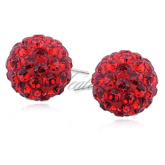 Silver (925) Earrings disco ball 12mm red