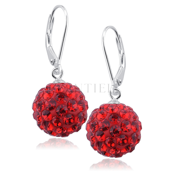 Silver (925) Earrings disco ball 12mm red