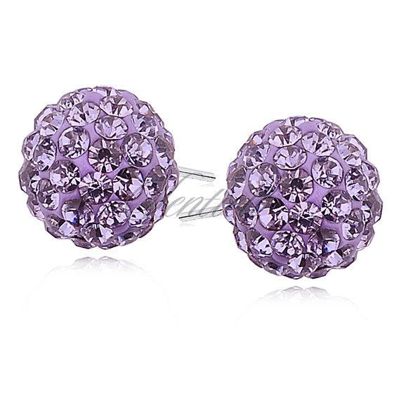Silver (925) Earrings disco ball 12mm violet