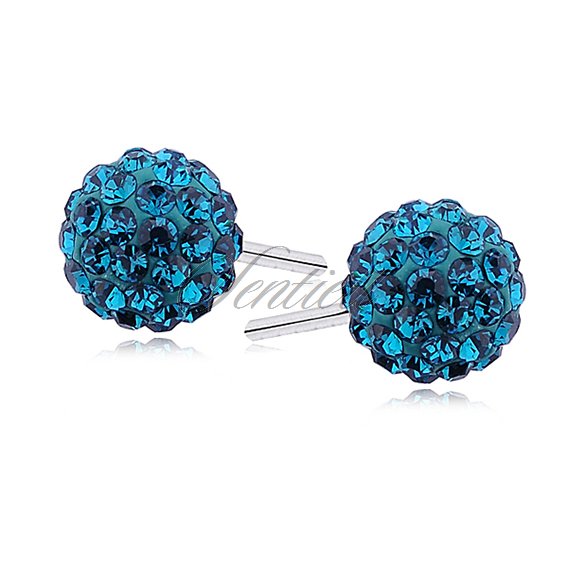 Silver (925) Earrings disco ball 6mm blue zircon