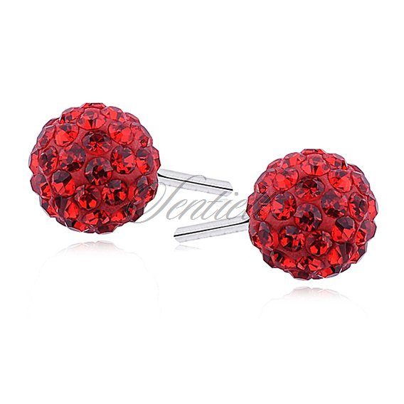 Silver (925) Earrings disco ball 6mm red