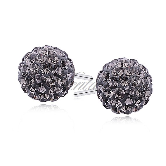 Silver (925) Earrings disco ball 8mm black diamond