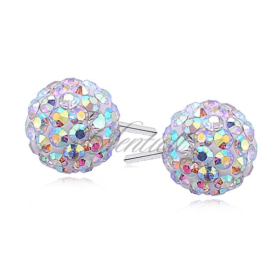 Silver (925) Earrings disco ball 8mm multicolour