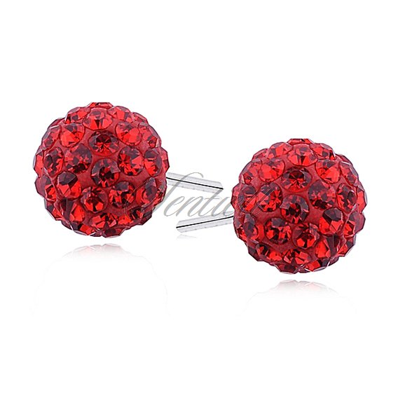 Silver (925) Earrings disco ball 8mm red