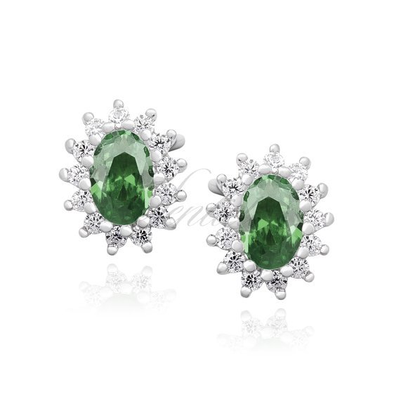 Silver (925) Earrings emerald colored zirconia