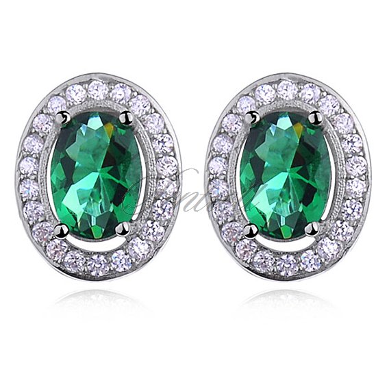 Silver (925) Earrings emerald colored zirconia