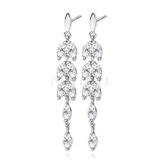 Silver (925) Earrings long leafs with zirconia