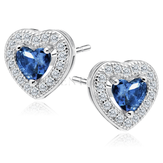 Silver (925) Earrings sapphire colored zirconia - hearts