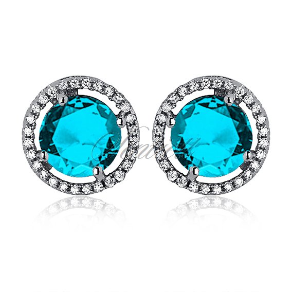 Silver (925) Earrings white zirconia- round aquamarine 