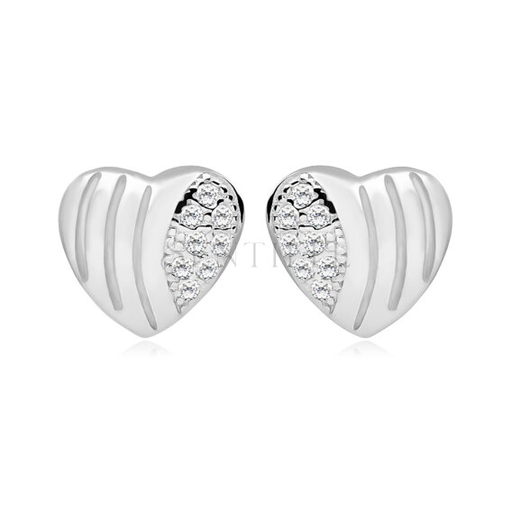 Silver (925) Earrings zirconia hearts microsetting