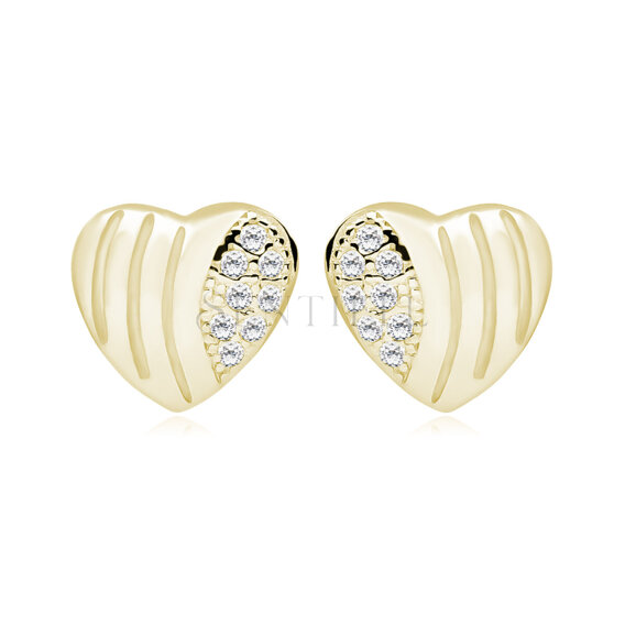Silver (925) Earrings zirconia hearts microsetting gold-plated