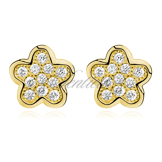 Silver (925) Earrings zirconia microsetting flowers gold plated