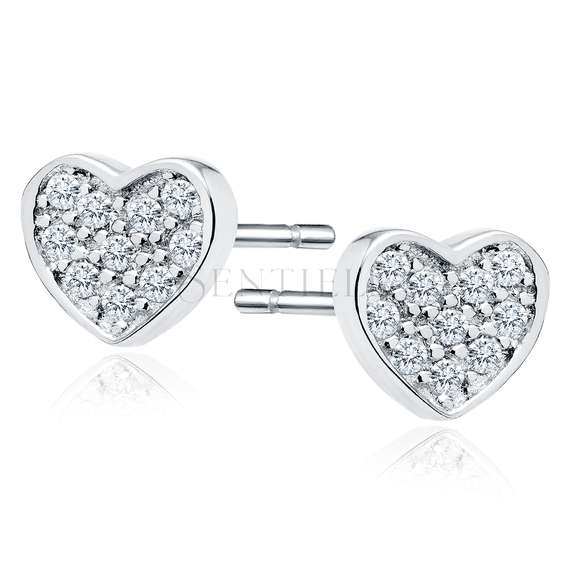 Silver (925) Earrings zirconia microsetting hearts rhodium-plated