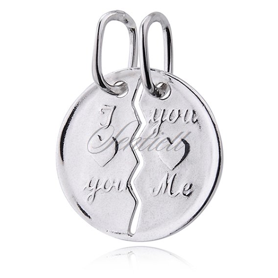 Silver (925) Round pendant for couples engraved "I love you / You love me"