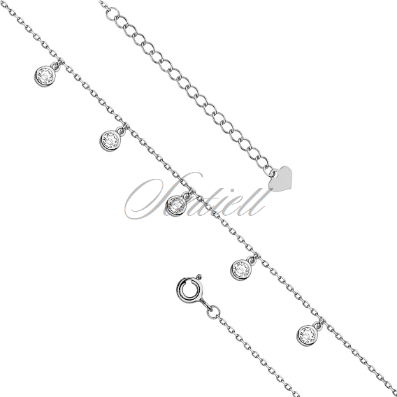 Silver (925) anklet - adjustable size - round pendant with zirconia