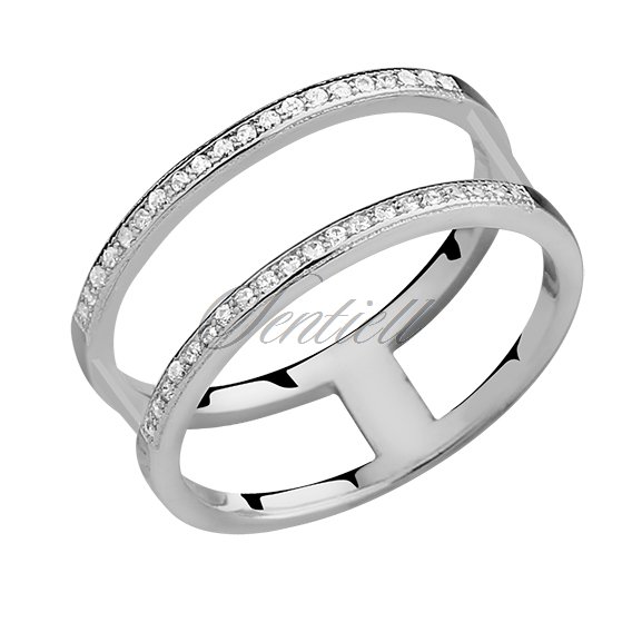 Silver (925) big double ring with white zirconia