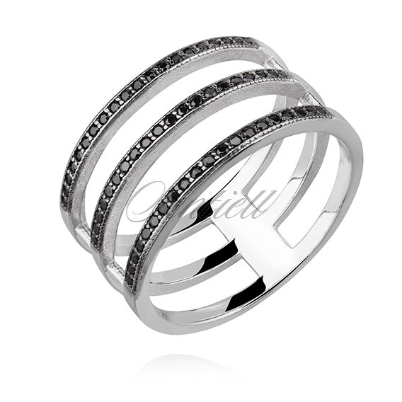 Silver (925) big ring with black zirconia