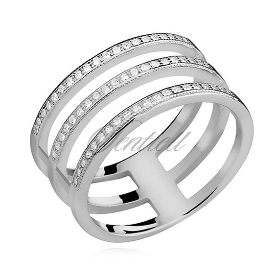 Silver (925) big ring with white zirconia