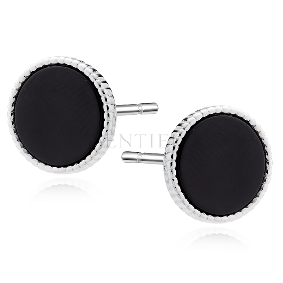 Silver (925) black enameled earrings - circles