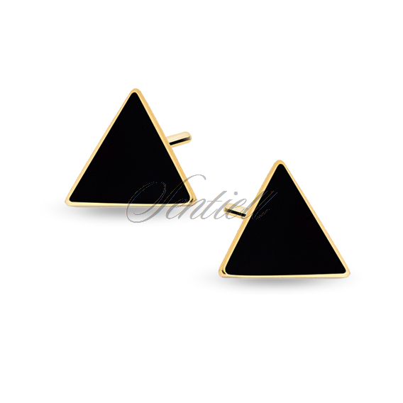 Silver (925) black enameled earrings - gold-plated triangles