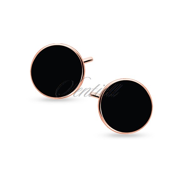 Silver (925) black enameled earrings - rose gold-plated circles