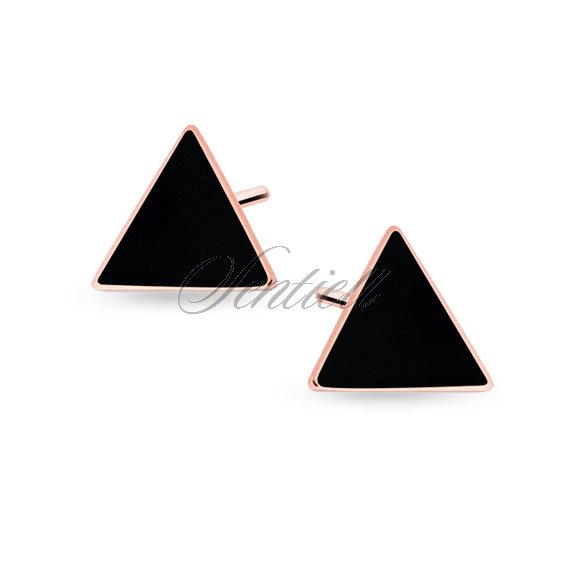 Silver (925) black enameled earrings - rose gold-plated triangles