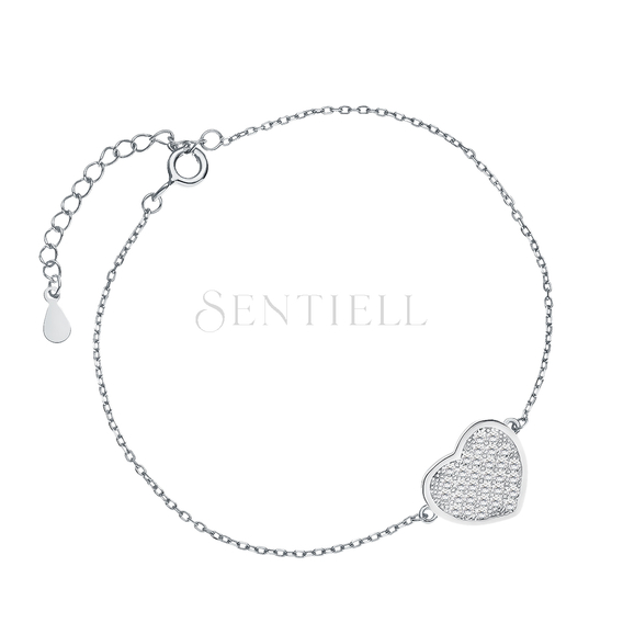 Silver (925) bracelet, heart with zirconias