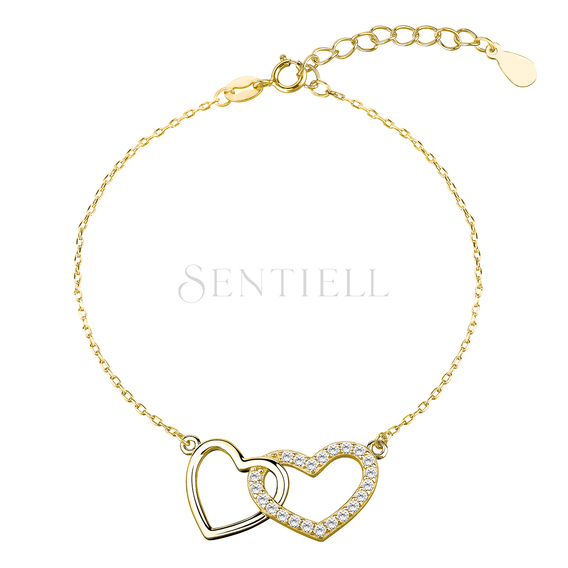 Silver (925) bracelet - hearts with zirconia, gold-plated