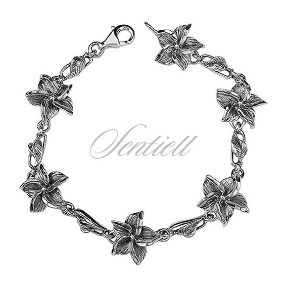 Silver (925) bracelet oxidized flowers