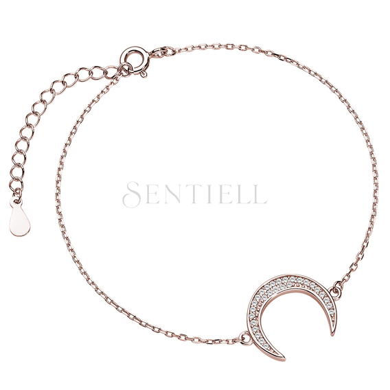 Silver (925) bracelet - rose gold-plated crescent with zirconia