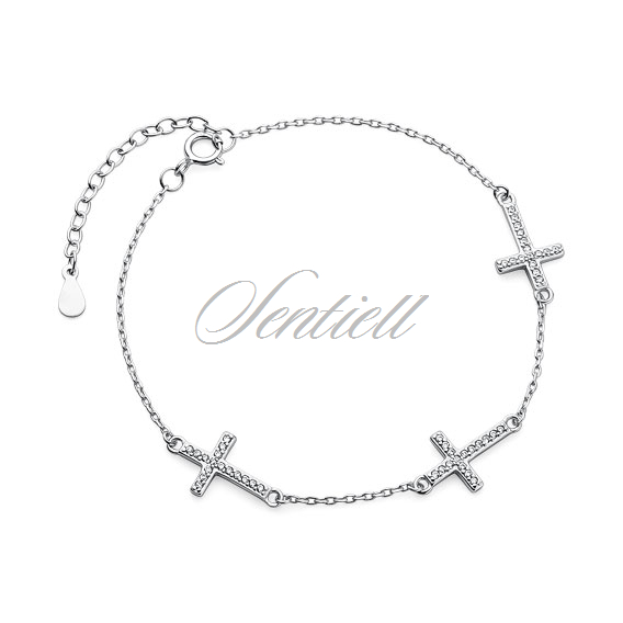 Silver (925) bracelet - three crosses with zirconia