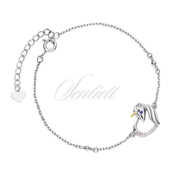 Silver (925) bracelet - unicorn with light pink zirconias and sapphire eye