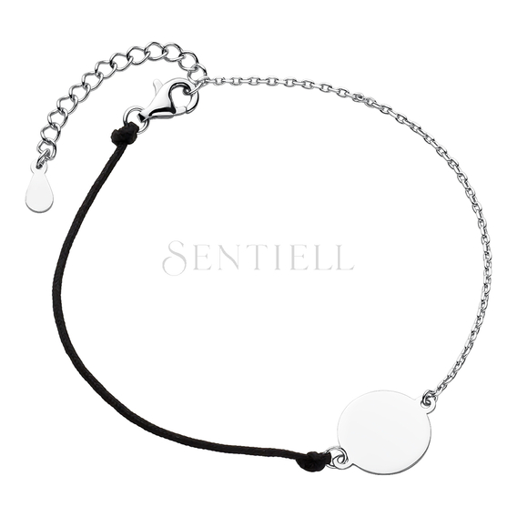 Silver (925) bracelet with black cord - circle