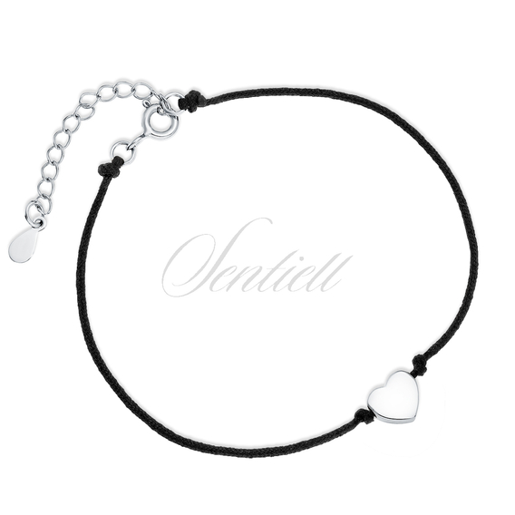 Silver (925) bracelet with black cord - heart