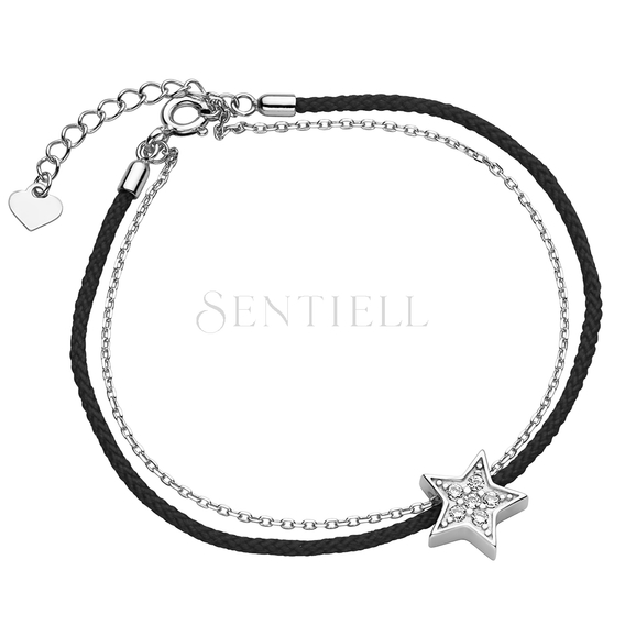 Silver (925) bracelet with black cord - star with zirconia