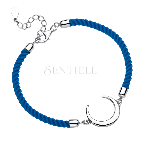 Silver (925) bracelet with blue cord - crescent