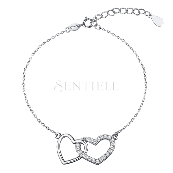 Silver (925) bracelet with compared hearts, zirconia