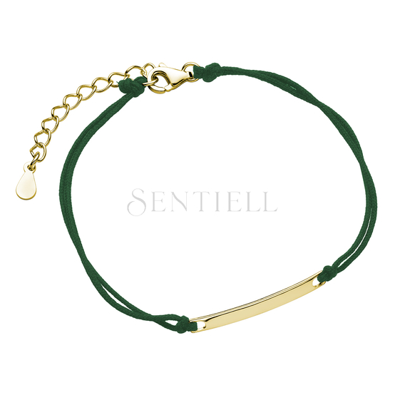 Silver (925) bracelet with fine gold-plated plate and bottle green cord