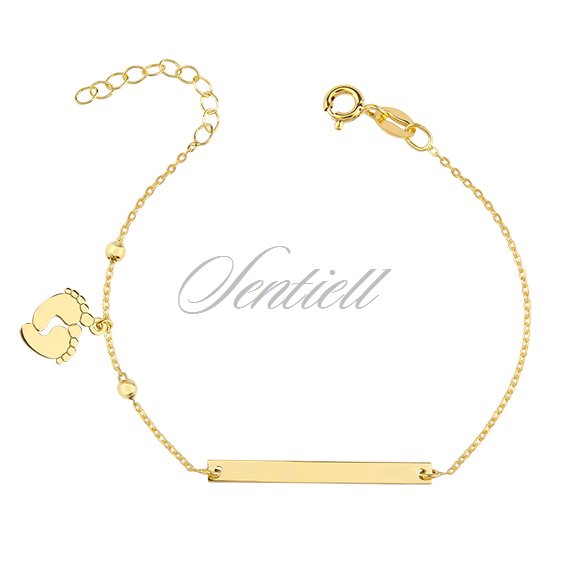 Silver (925) bracelet with tag - little feet, gold-plated