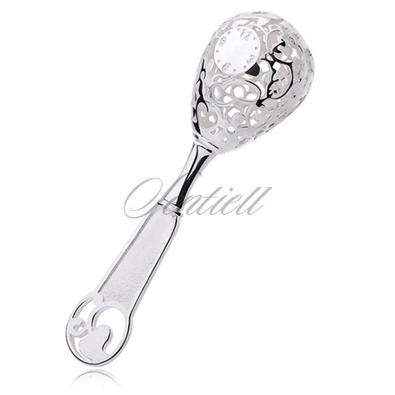 Silver (925) children rattle - openwork with hearts & flowers