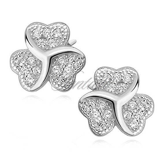 Silver (925) clover earrings with zirconia