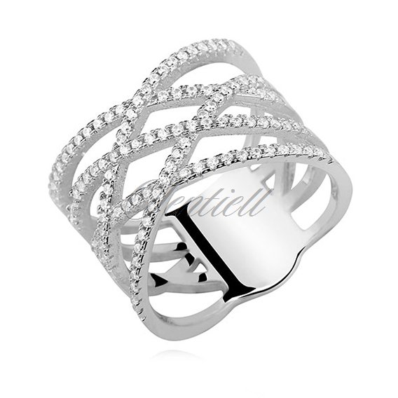 Silver (925) crossed ring with white zirconia