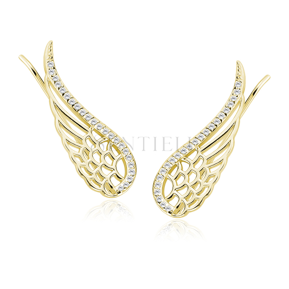 Silver (925) cuff earrings - gold-plated wings with zirconia