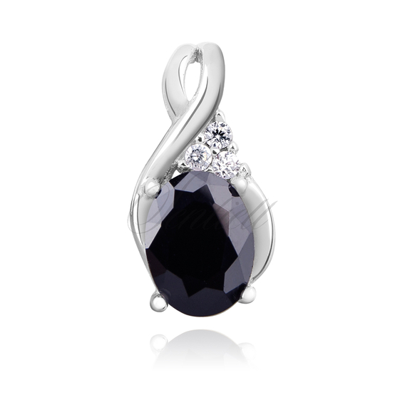 Silver (925) delicate pendant - black drop with white zirconias