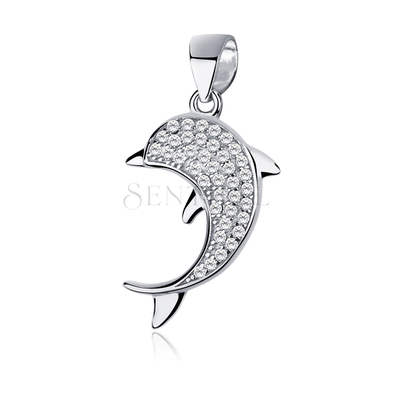 Silver (925) dolphin pendant with zirconia