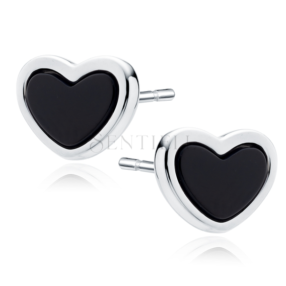 Silver (925) earings hearts with black onyx