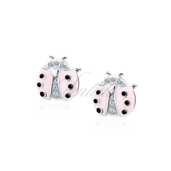 Silver (925) earings - pink ladybug with zirconias