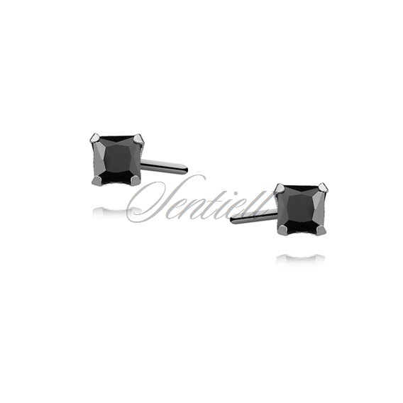Silver (925) earrings black zirconia 3 x 3mm square
