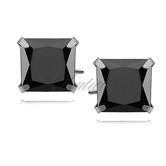 Silver (925) earrings black zirconia 8 x 8mm square